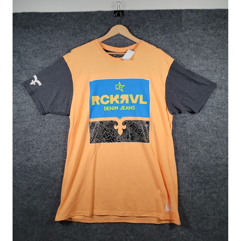 Rock Revival T-Shirt Mens XL Orange Short Sleeve Preppy USA Made Cotton NWT $65